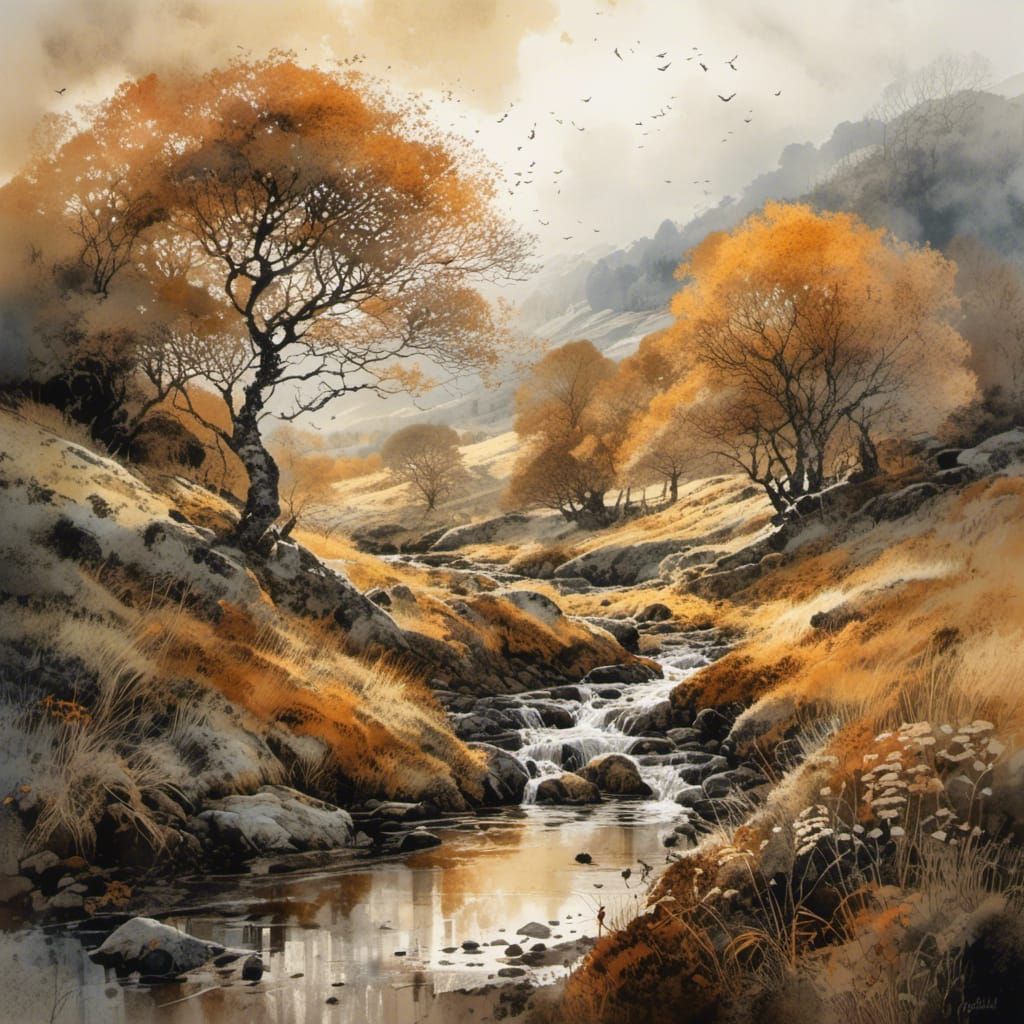 Autumnal Scotland Watercolour Landscape Painting