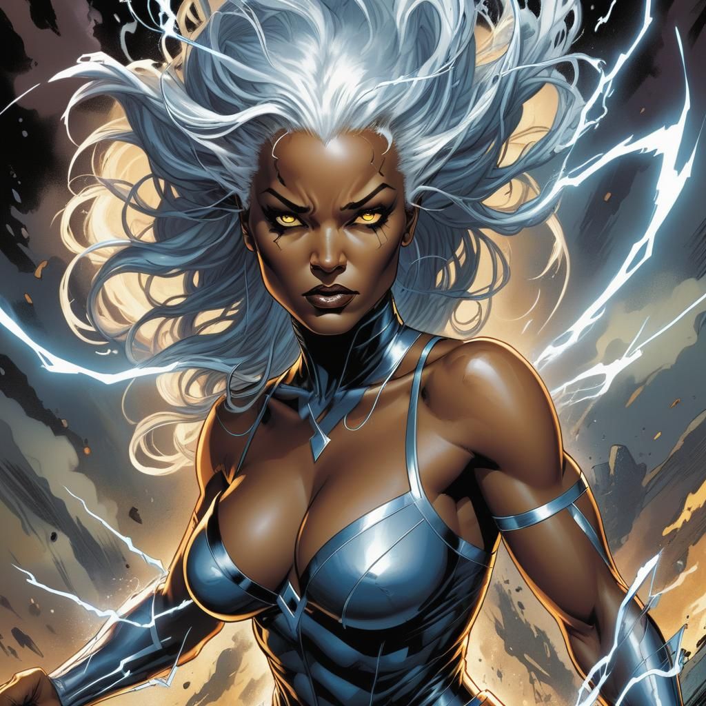 Storm X-Men Portrait in Comic Book Style