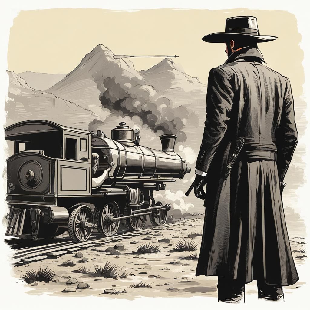 Gunslinger Watching Approacher: Back View Illustration