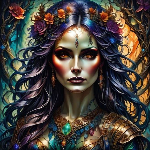 Ethereal Goddess with Serpentine Locks in Impressionist Impa...