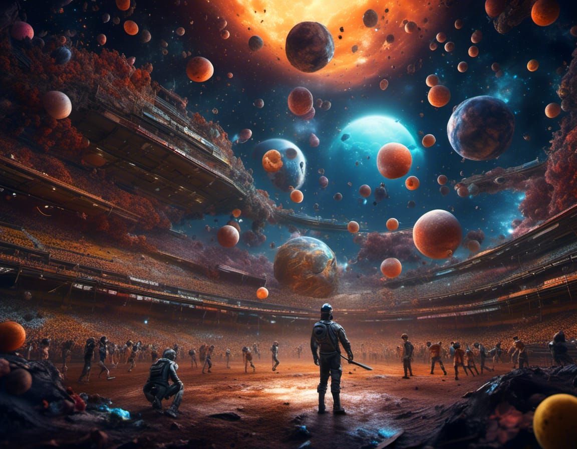 Intergalactic Baseball Game in Dark Fantasy Style