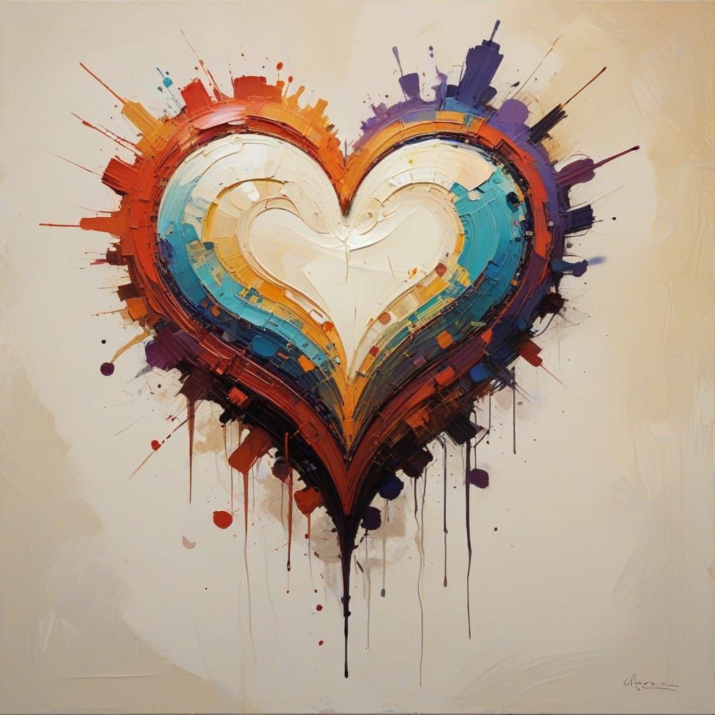 Whimsical Heart-Shaped Card in Impressionist Oil Painting St...