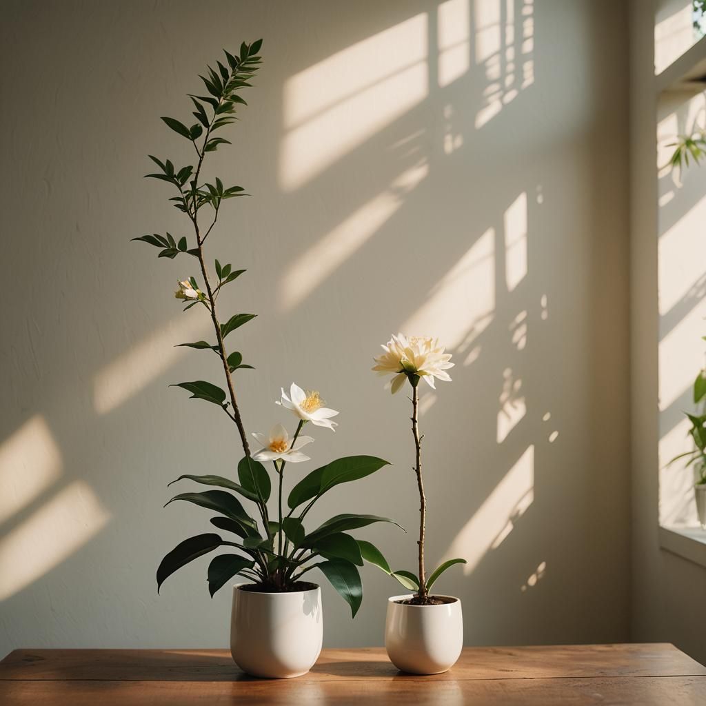 Blooming Flower in Pot on Wooden Table