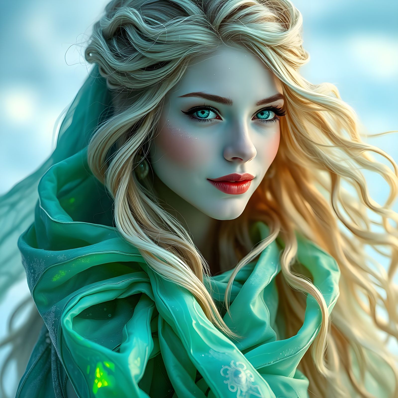 Norse Goddess in Iridescent Green Attire