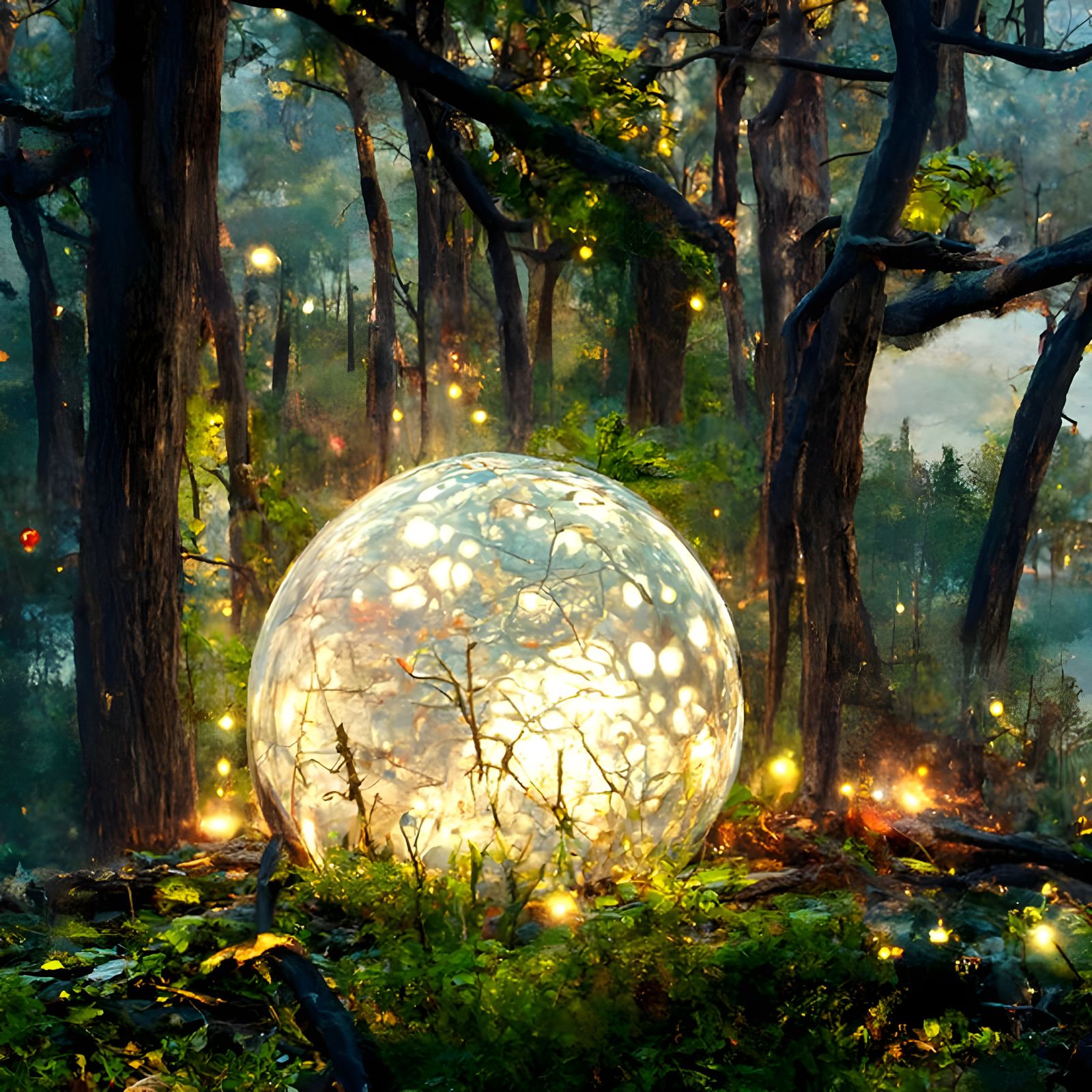 Glowing Cracked Chaos Orb in Enchanted Forest