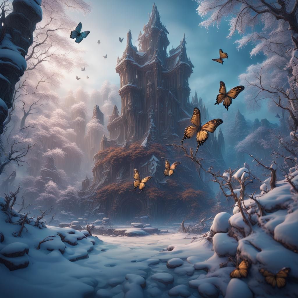 Fantastical Butterfly Winter: Detailed Matte Painting