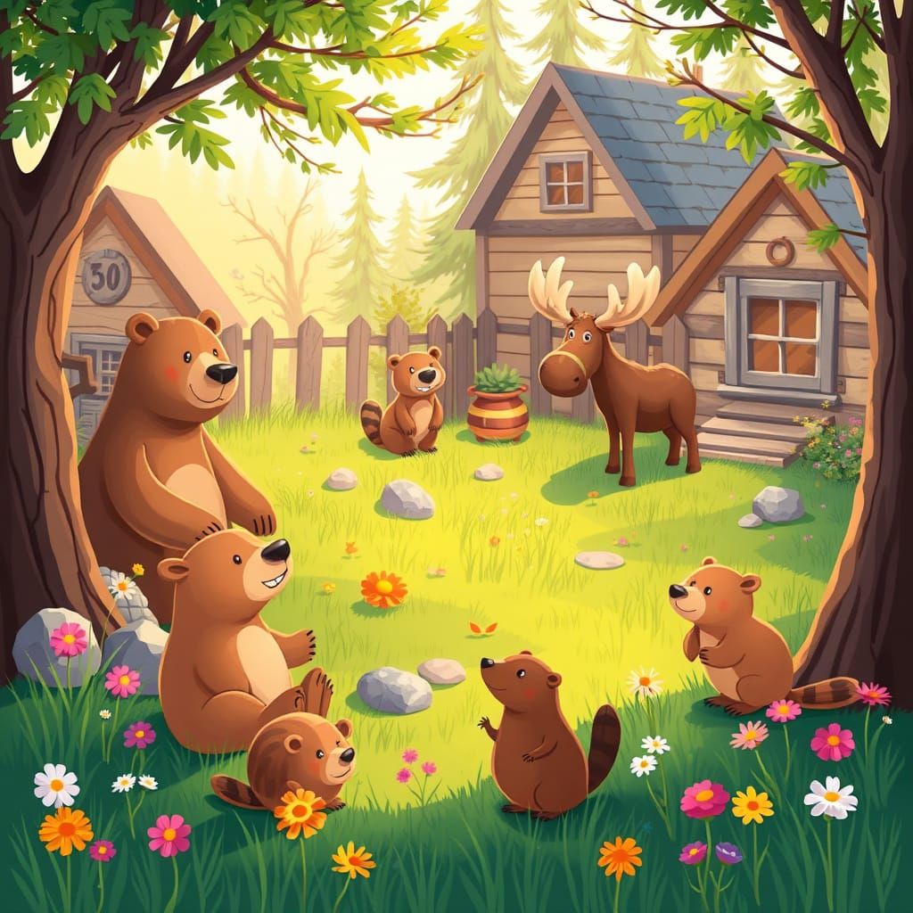 Whimsical Klondike Animal Yard Digital Painting