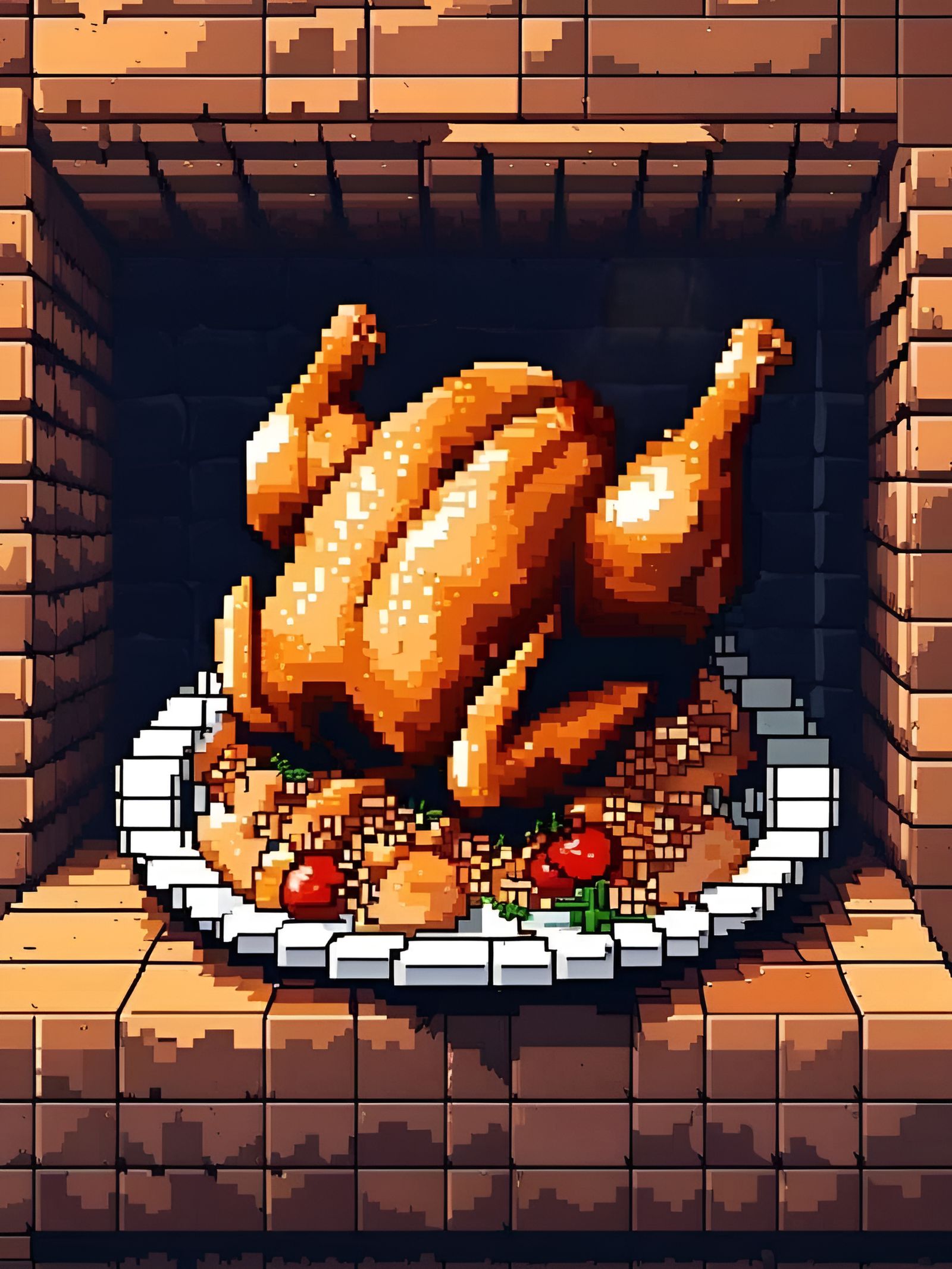 Hyperdense Pixel Art: Roast Chicken in a Wall
