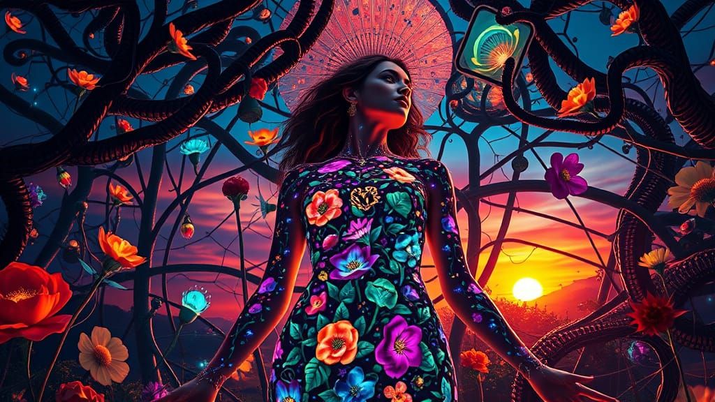 Surreal Goddess of Whimsy and Wonder in Vibrant, Fantastical...