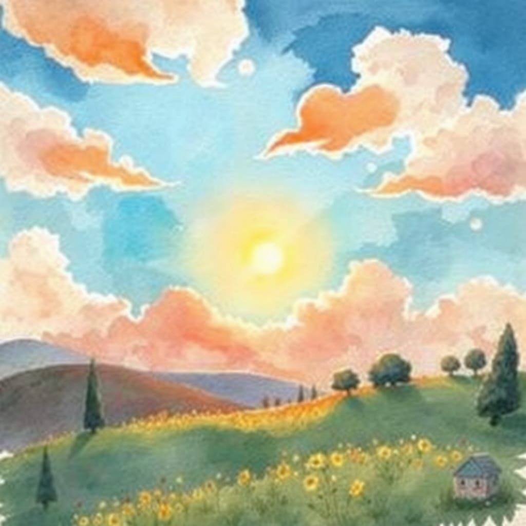 Impressionistic Sunset Over Whimsical Landscape