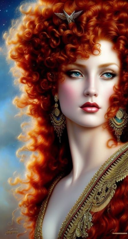 Red-Headed Goddess with Alicorn in Hyperrealistic Style