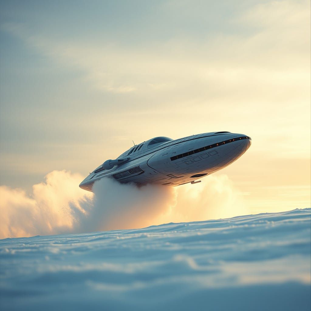 Spaceship Lands in a Futuristic Ice Wasteland Scene