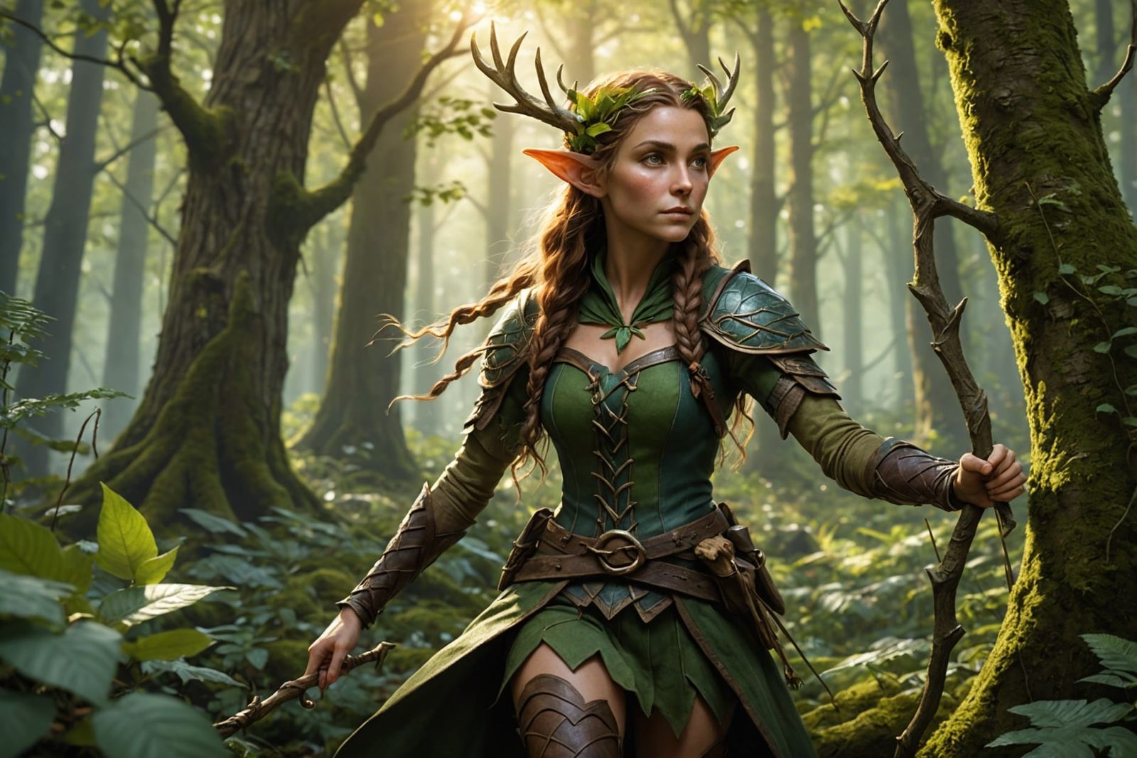 Bosmer Elf in Forest, Fantasy Art Style