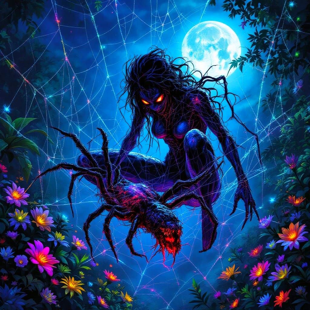 Surreal Hybrid Goddess Captured in Ethereal Web