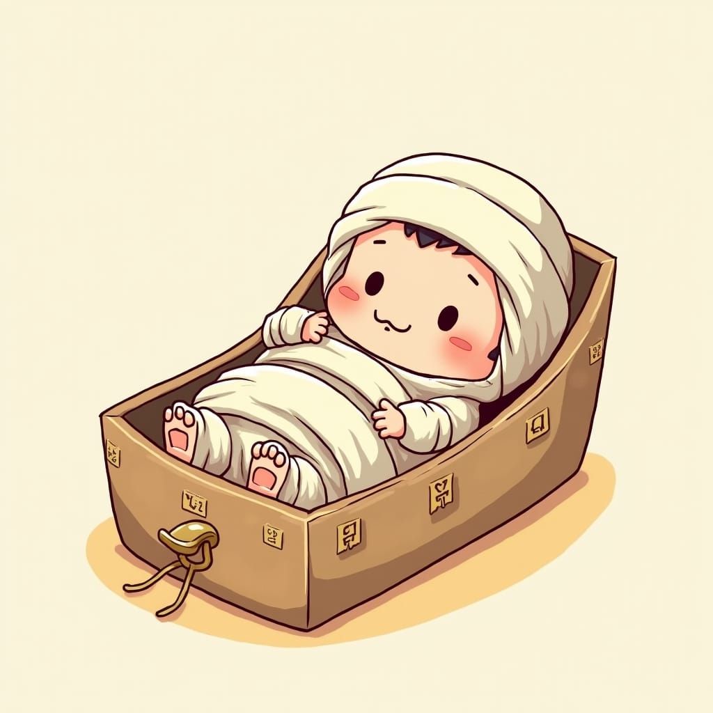 Chibi Baby Mummy in Miniature Sarcophagus