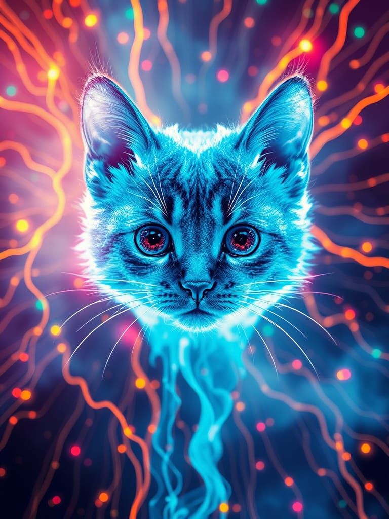 Crystal Kitten Face in Neon Number Cosmos