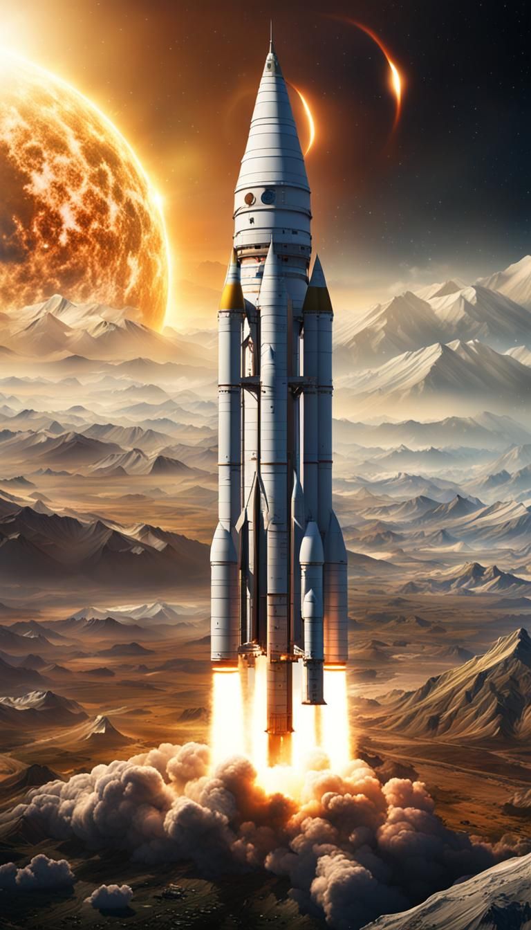 Rockets Launching into Space During Solar Eclipse