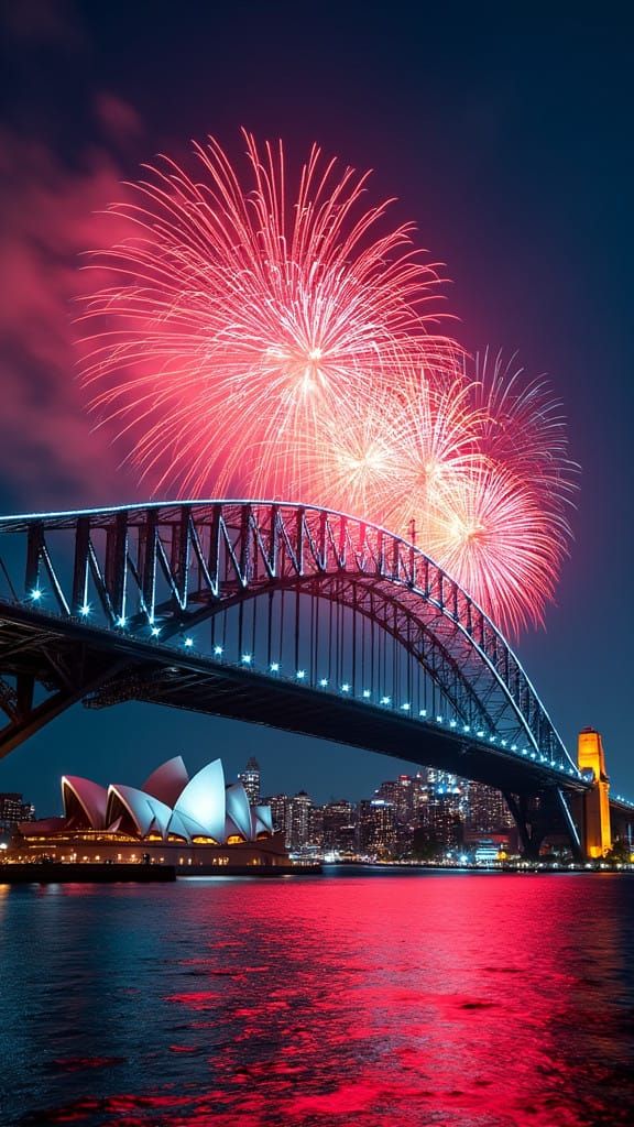 Electric Sydney Harbour Bridge at Night, in Neon Cityscape S...