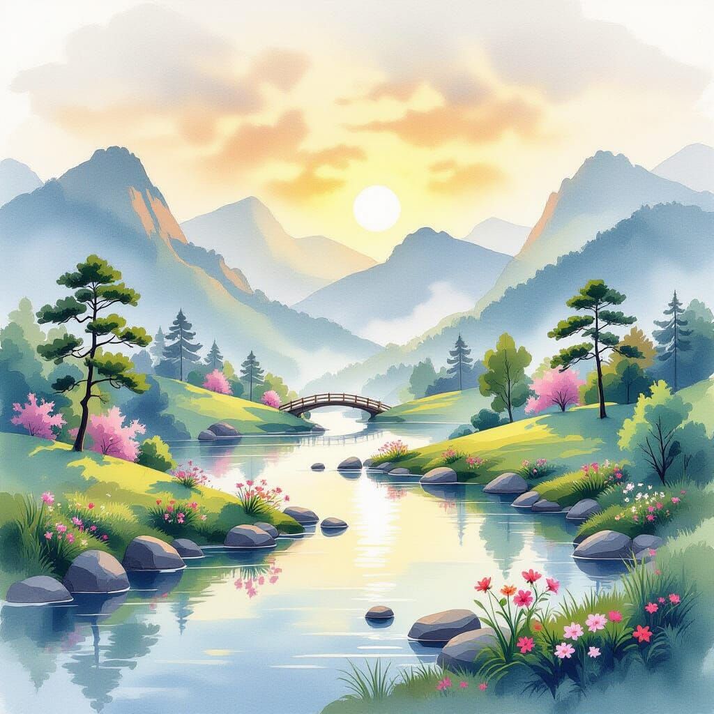 Serene Feng Shui Landscape of Harmony and Prosperity