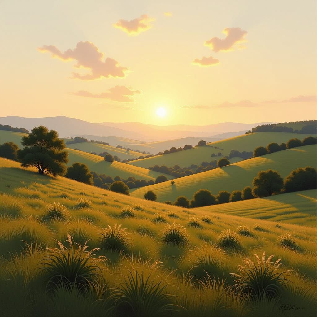 Classic Realism Landscape Painting of Rolling Hills