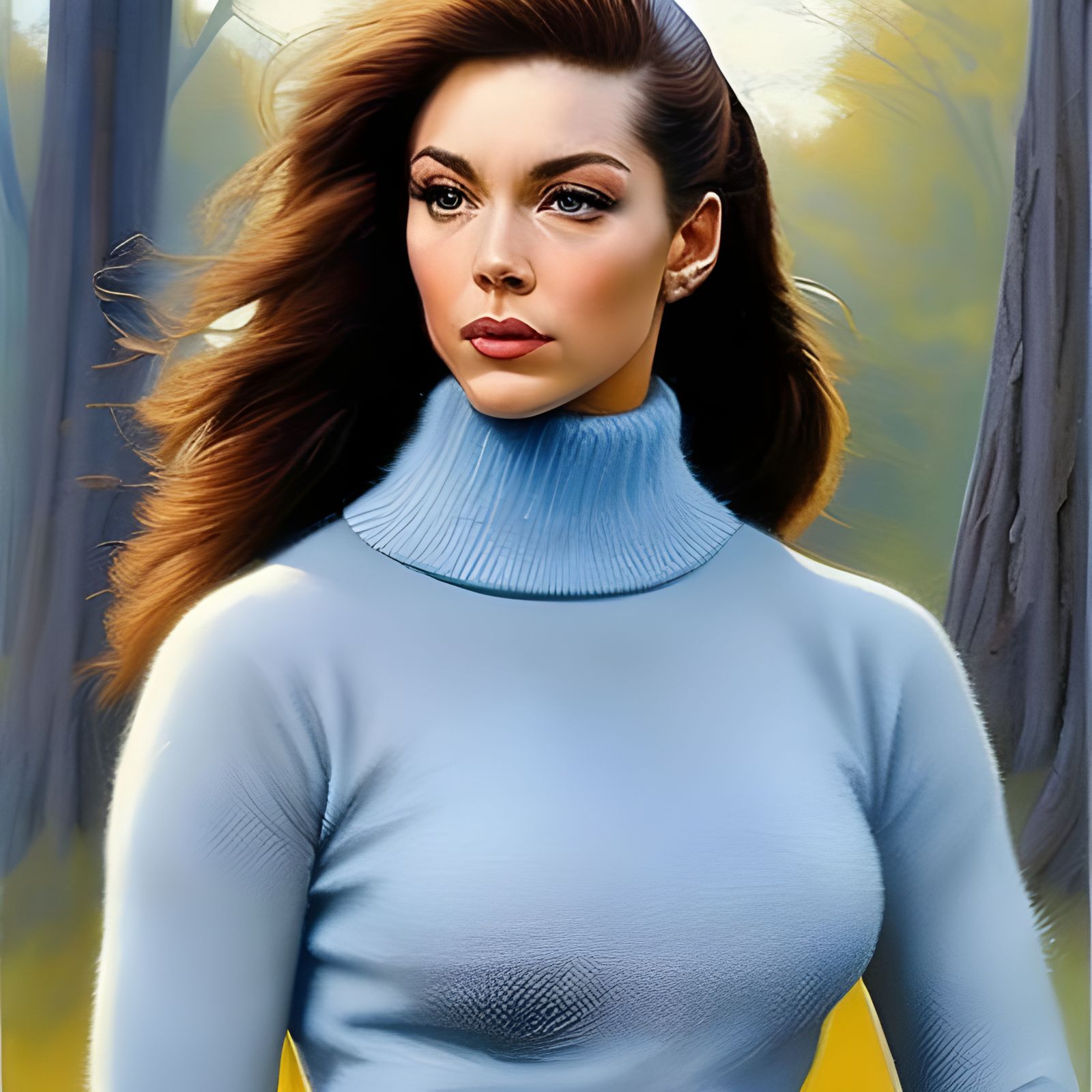 Gorgeous Woman in Snowy Park: Hyperrealistic Portrait