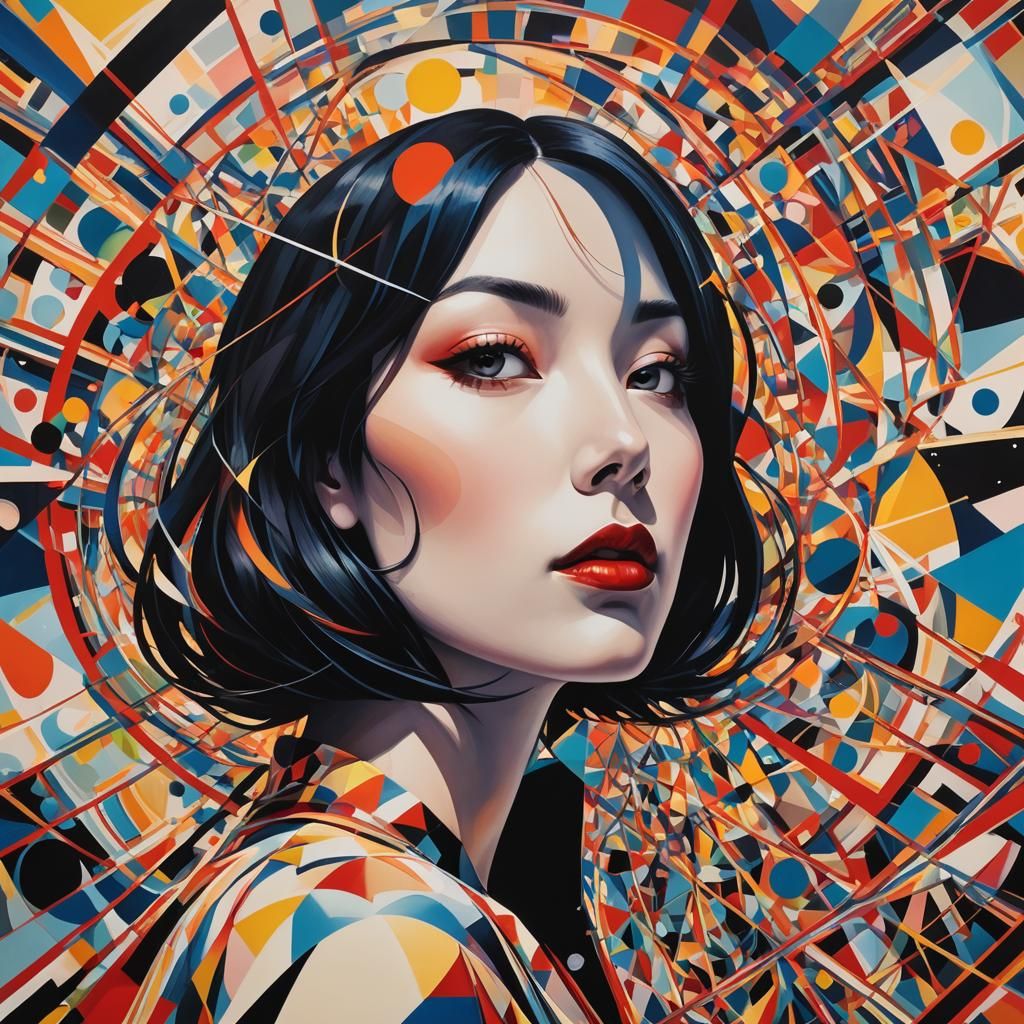 Psychedelic Geometric Girl: Abstract Digital Art