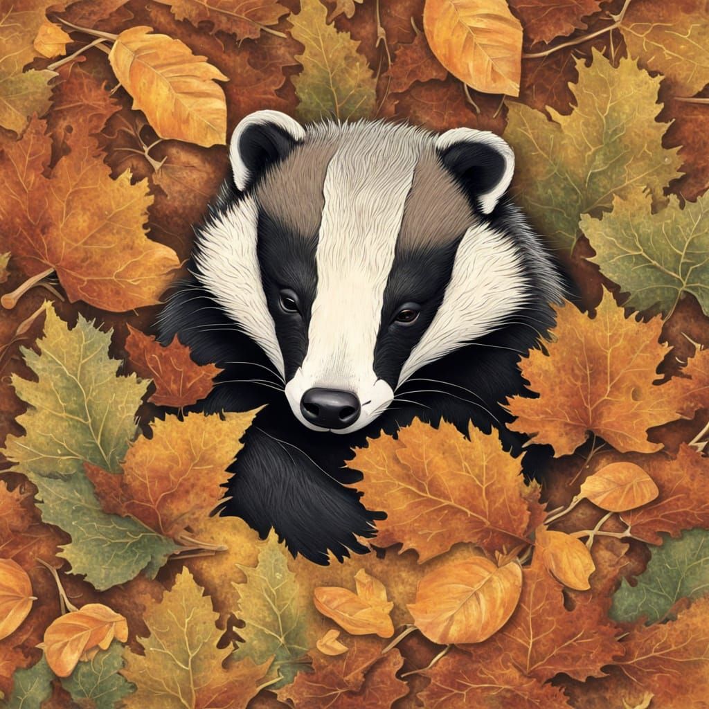 Badger Napping Peacefully in Autumn Woods
