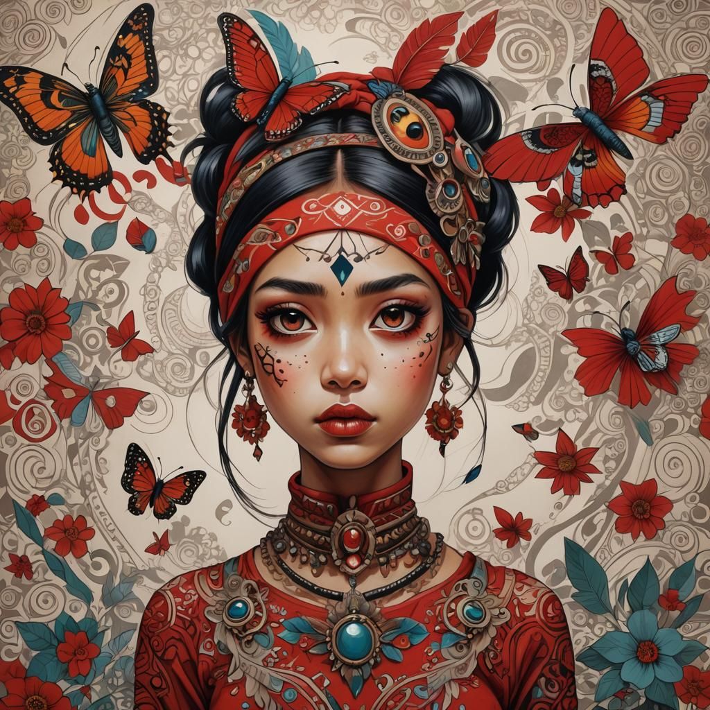 Vibrant Conceptual Art of Girl with Expressive Eyes