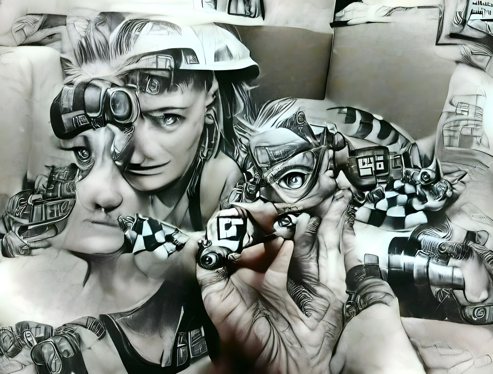 Tank Girl Meets Escher: Hyperdetailed Charcoal Drawing