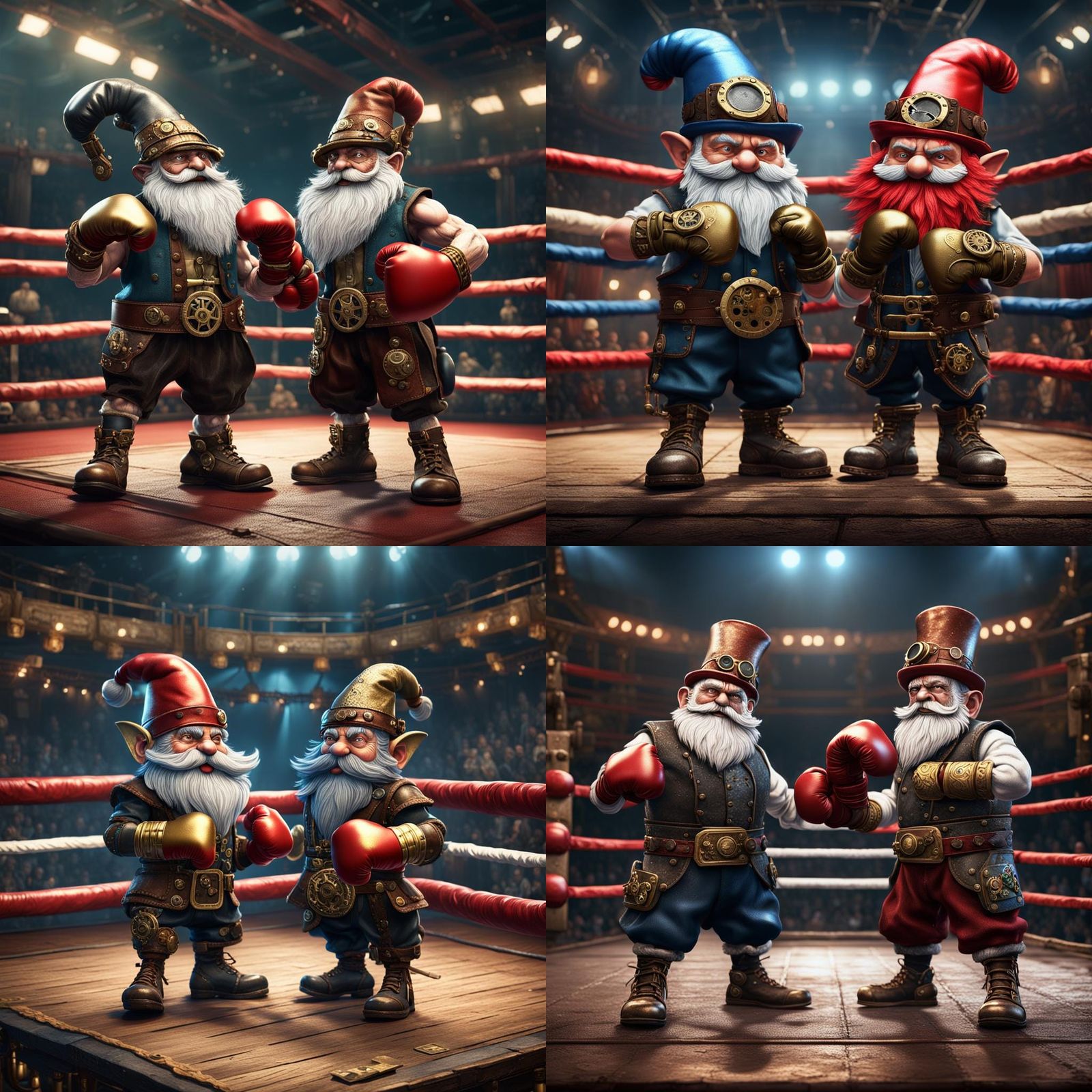 Steampunk Gnomes Boxing Ring: Detailed Matte Painting