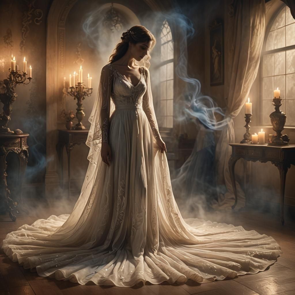 Ethereal Woman Watches Over Sleeping Man: 1930s Sepia Photo