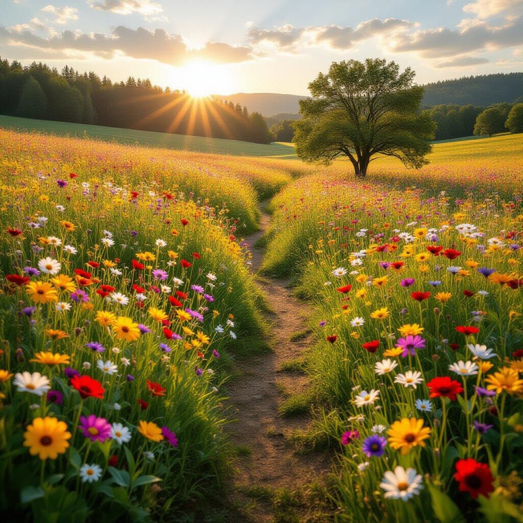 Vibrant Wildflower Meadow Aerial View