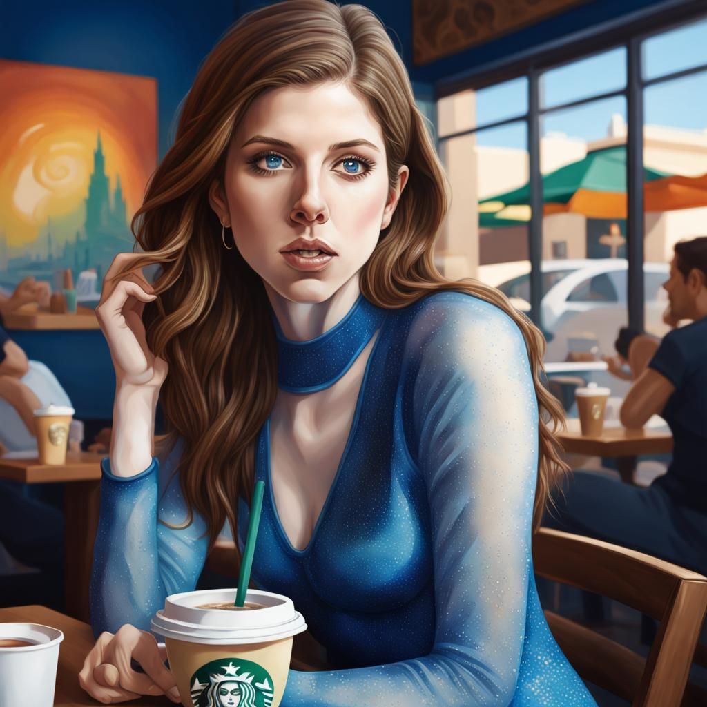 Anna Kendrick having a coffee