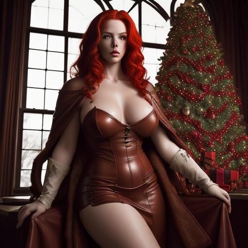 Woman in Leather Gown with Red Hair