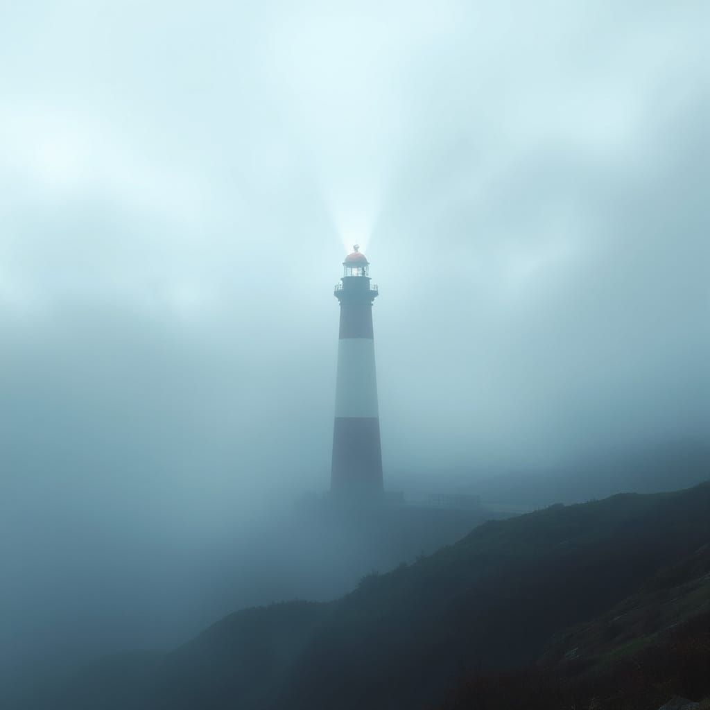 Lighthouse Shines Through Ethereal Mist