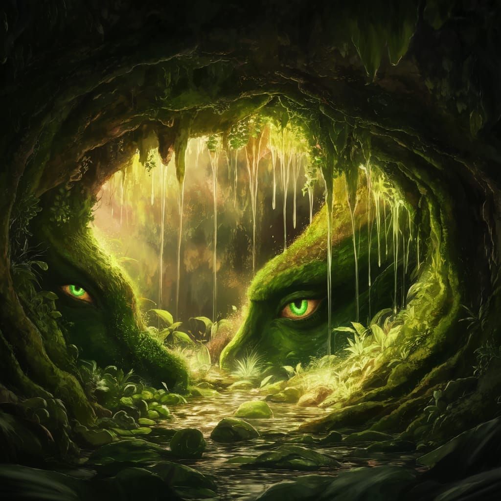 Ethereal Cave Scene in Hyper-Detailed Digital Art