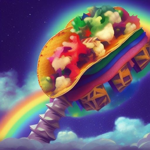 Anime Taco Floats in Rainbow Cosmic Sky
