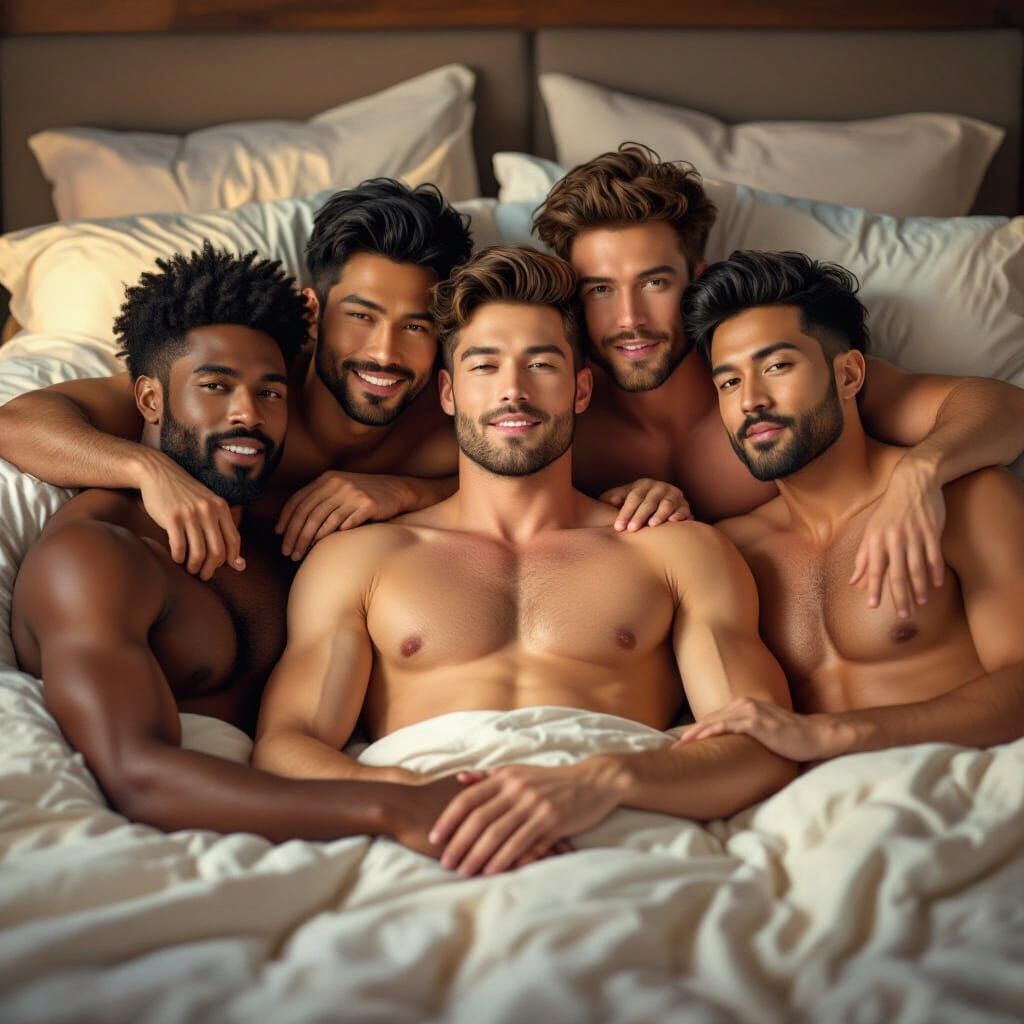 Handsome Diverse Men in Bed: Electric Youth Style