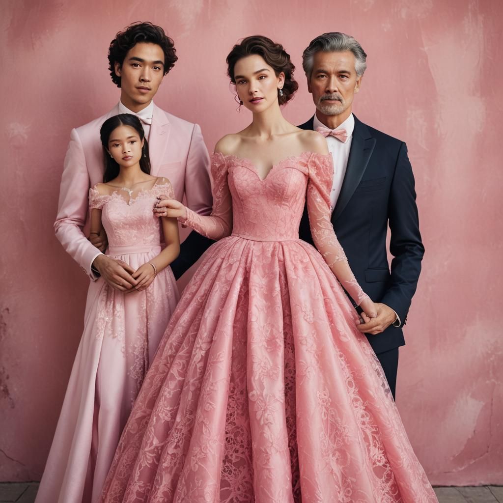 Elegant Portrait of Young Man in Pink Prom Dress