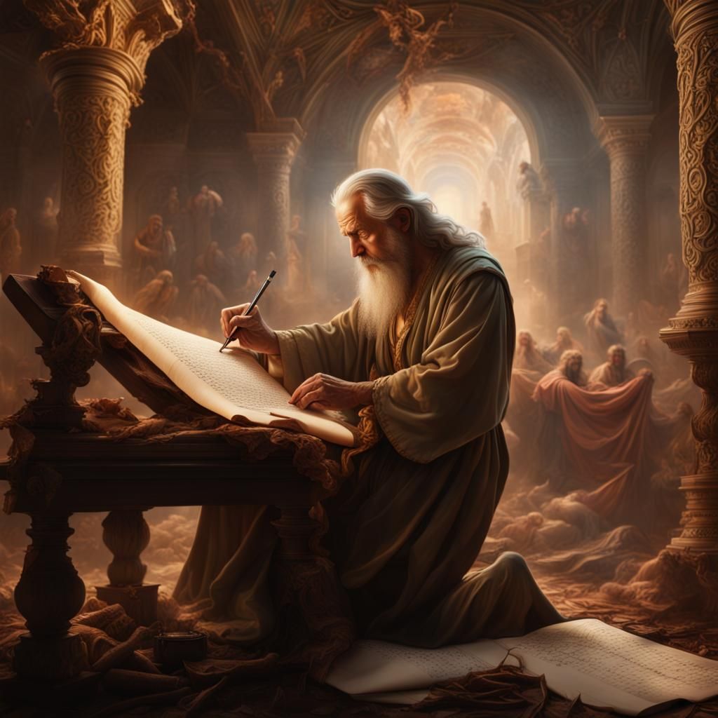 Ecstatic Biblical Prophet Writes on Scroll