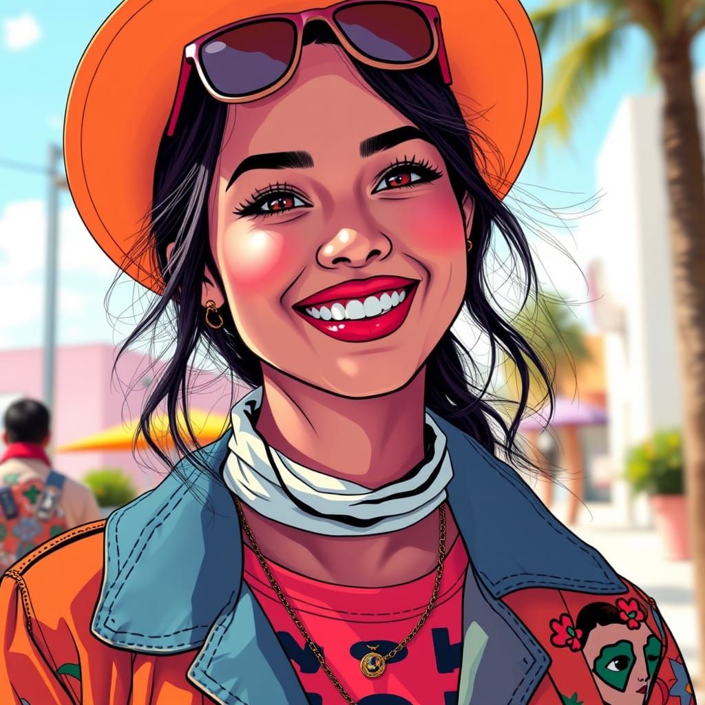 Vibrant Portrait of a Happy Young Woman in a Bright Sunny Se...