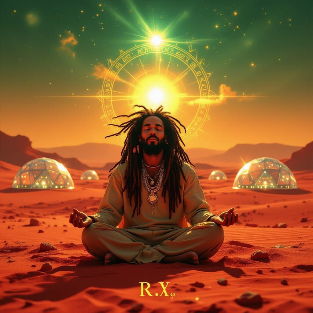 Rastafarian Alien Meditating on Mars in Cosmic Style
