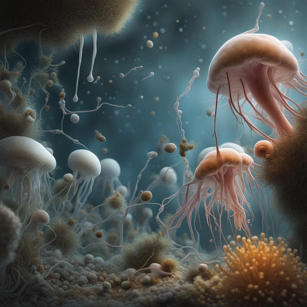 Time-Adapting Microorganisms in Hyperrealistic Splash Art