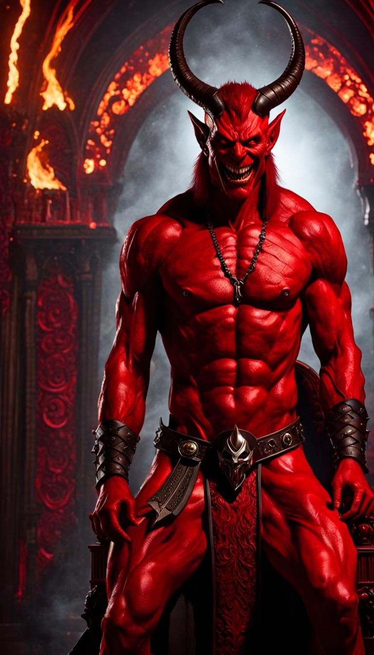 Sinister Demon King on Throne in Hellscape