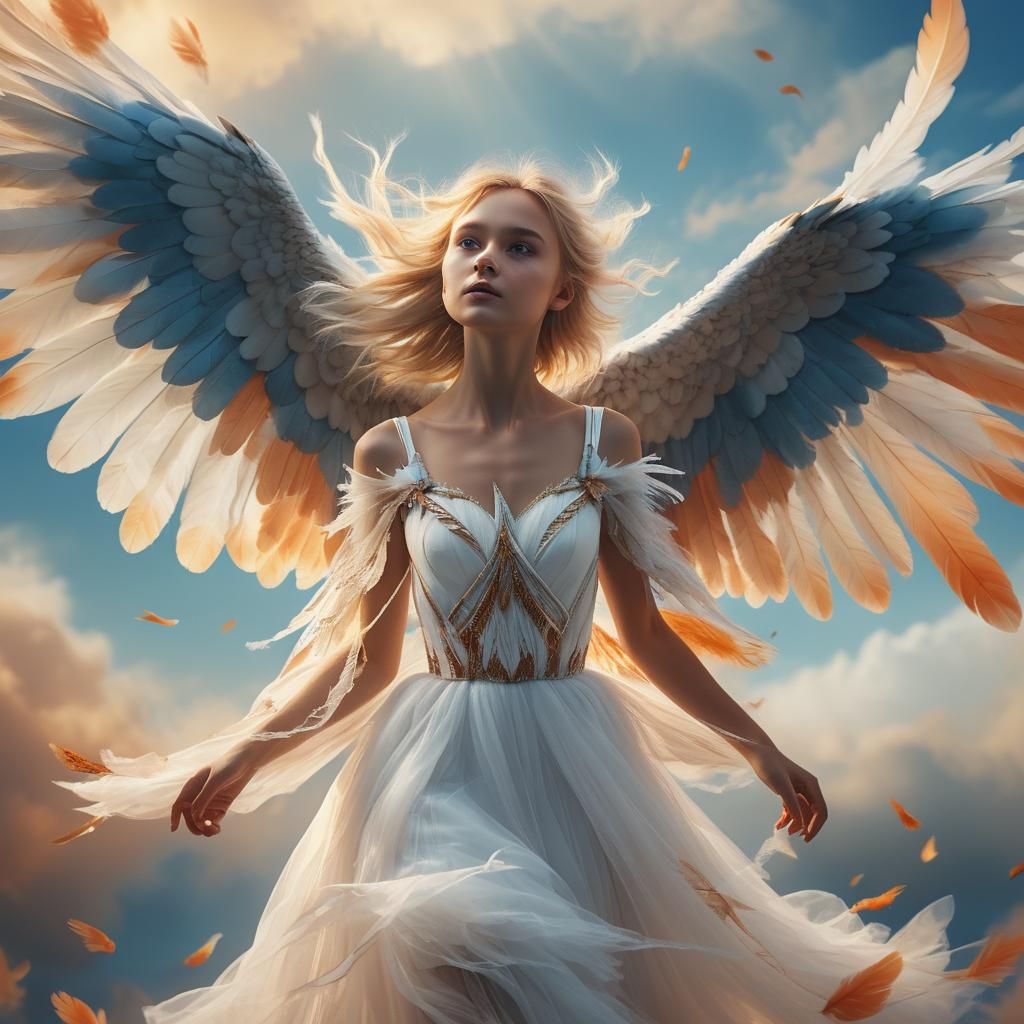 Girl with Hawk Wings in Dreamlike Matte Painting