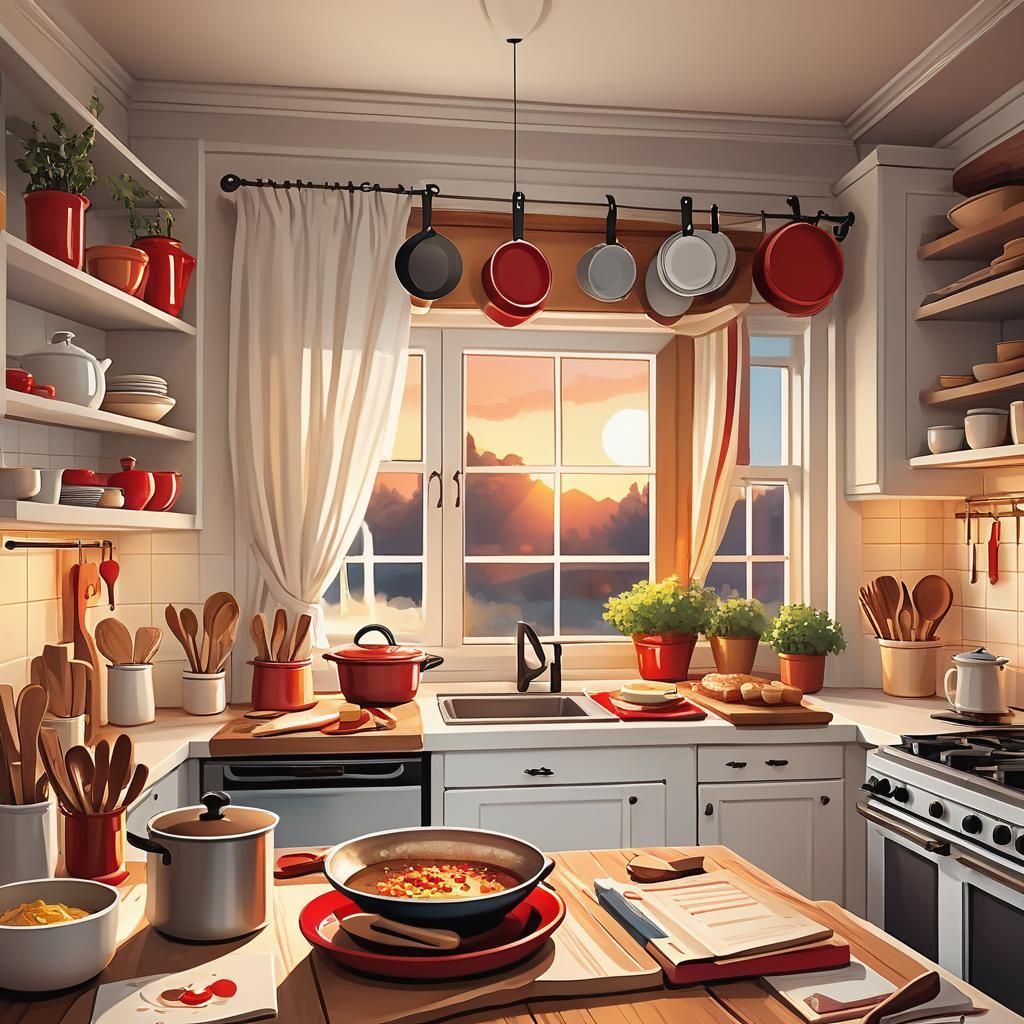 Rachael Ray Cooks in Cozy Kitchen: Digital Illustration