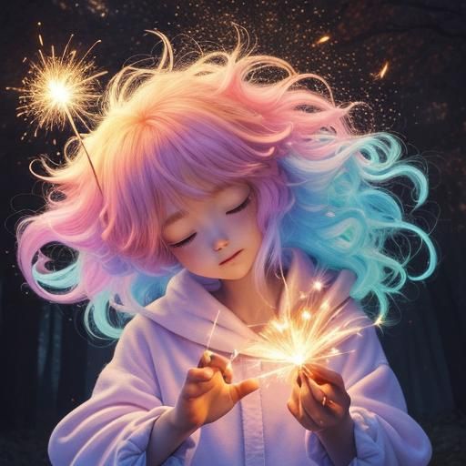 Cute Baby Fire Spirit in Whimsical Forest
