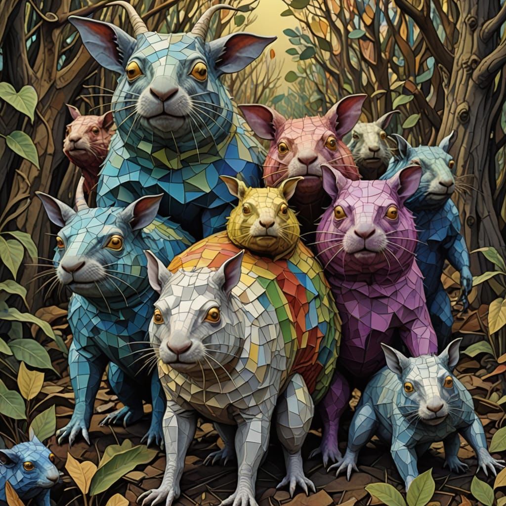 Surrealist Cubist Masterpiece: Triadic Colors Unleashed