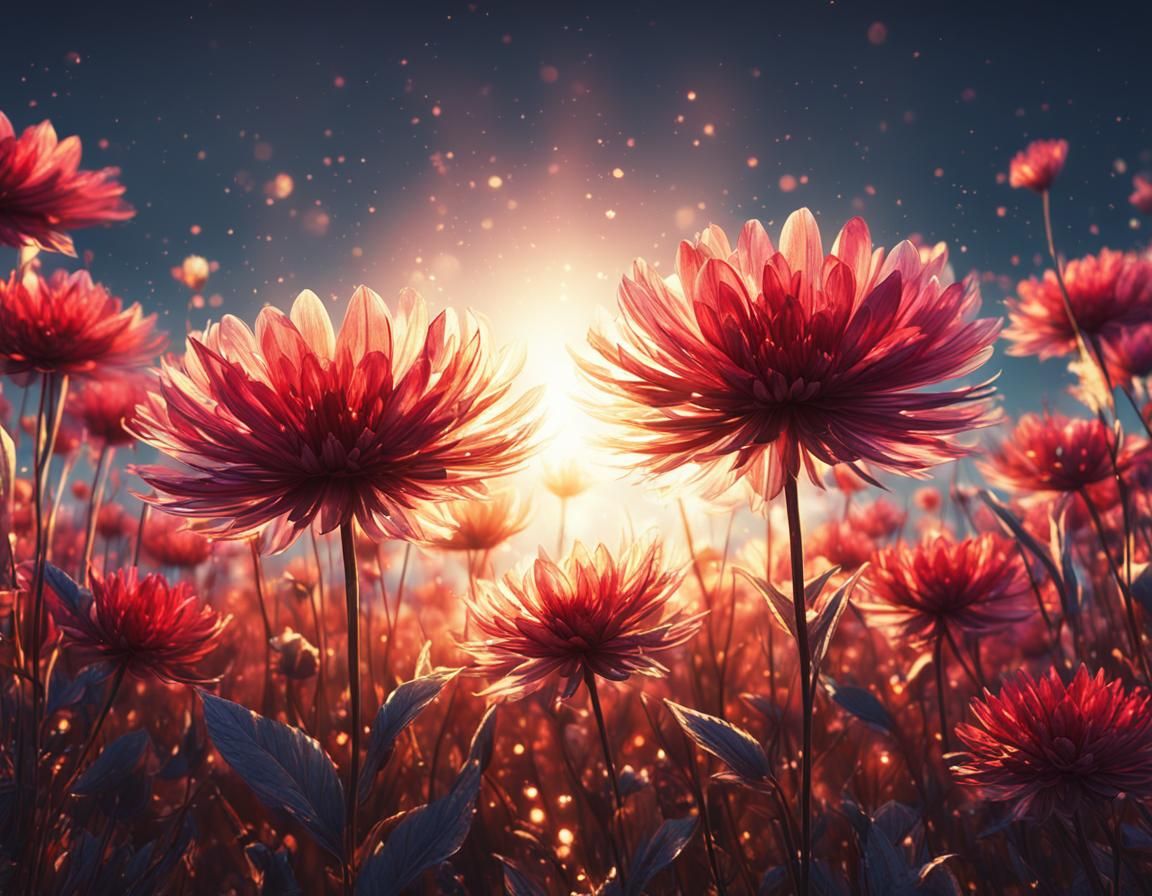 Ethereal Floral Art in Illuminated Crimson