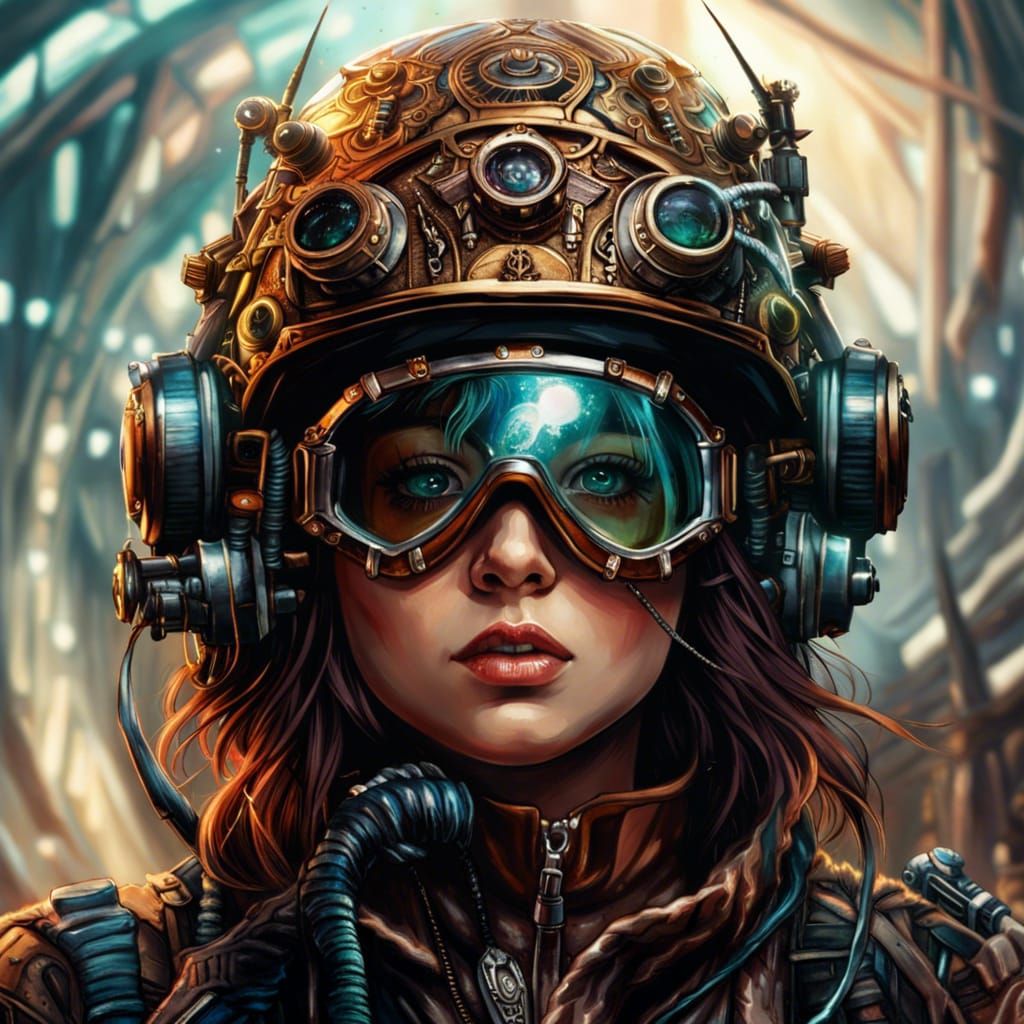 Steampunk Girl with Goggles, Digital Art Masterpiece